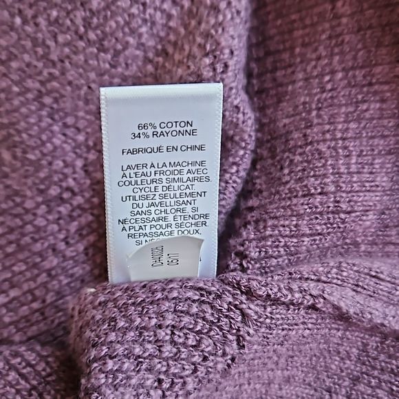 Express Purple Lace Front Cold Shoulder Knit Long Sleeve Sweater Sz L - Picture 9 of 9